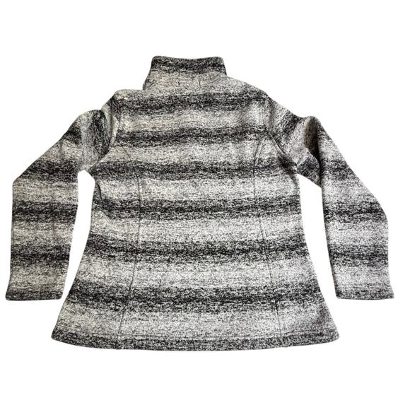 Lands End 1/4 Zip Black Gray Heather Stripe SWEATER Womens MED L Fleece Pullover - Picture 2 of 7